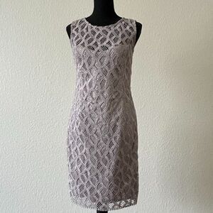 Vince Camuto Sz 8 Dark grey lace sheath dress with lining and zipper at the back